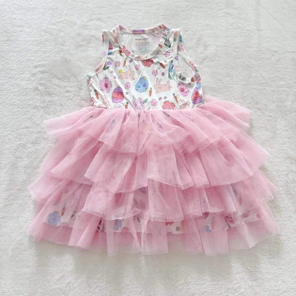 Angel Dear Girls Size 5 Easter Bunny Egg Pink Tulle Tutu‎ Dress Bamboo Spring